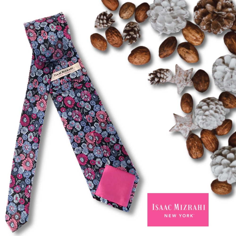 Isaac Mizrahi New York | 100% Silk Pink & Blue Floral Necktie